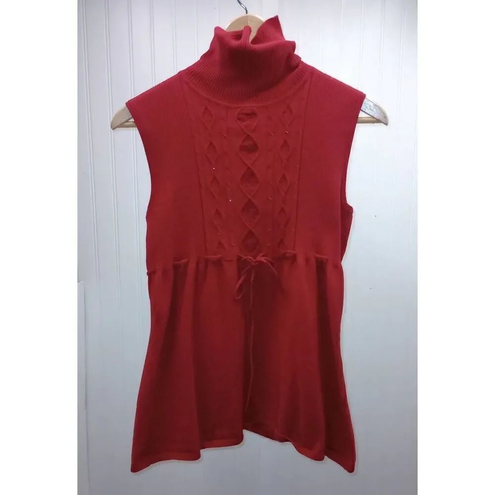 Vintage requirements red beaded sleeveless sweater size petite large